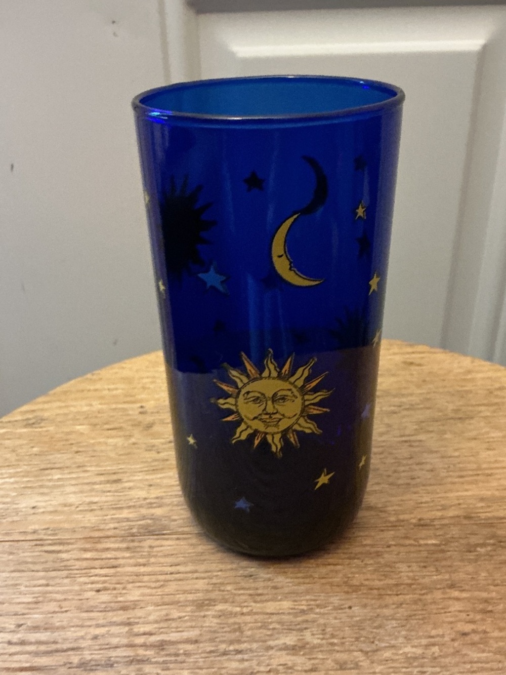 Libbey Vintage Glassware Celestial Cobalt Blue Glass Sun Moon Stars Single Glass